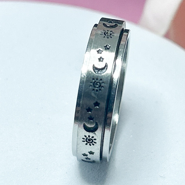 Anxiety Steel Ring- Sun, Moon and Stars