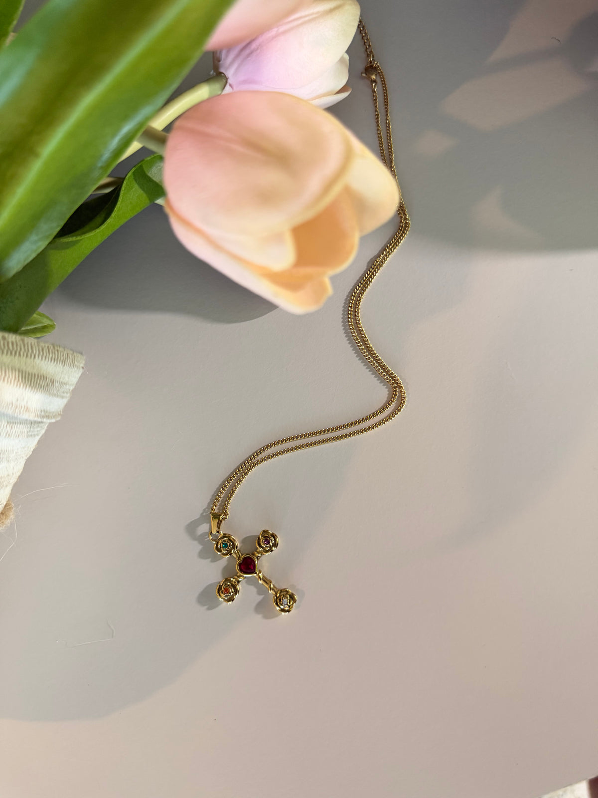 Roses and Cross Necklace